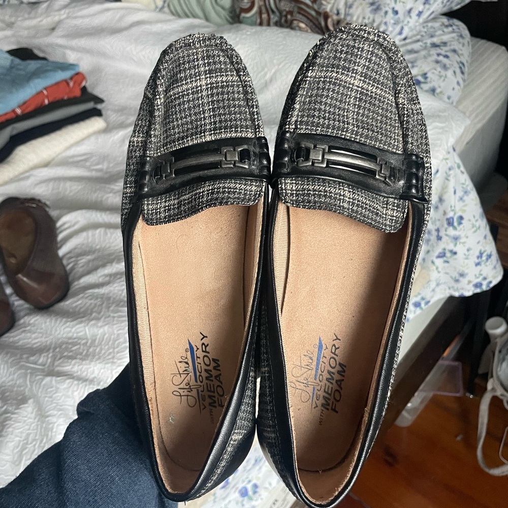 Black and Gray Checkered Loafers